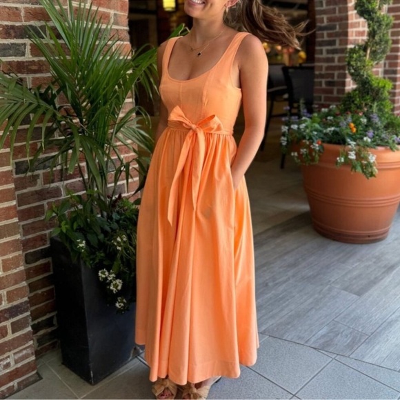 NEW Cinq à Sept Kilah Cotton Belted Midi tank Dress Marmalade Orange sz 10 - Picture 3 of 12